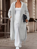Spring and Autumn European and American Casual Middle Eastern Imitation Small Hoodie | Long Sleeved Double Headed Zipper Open Placket Hooded Hoodie Long Coat - Light Grey