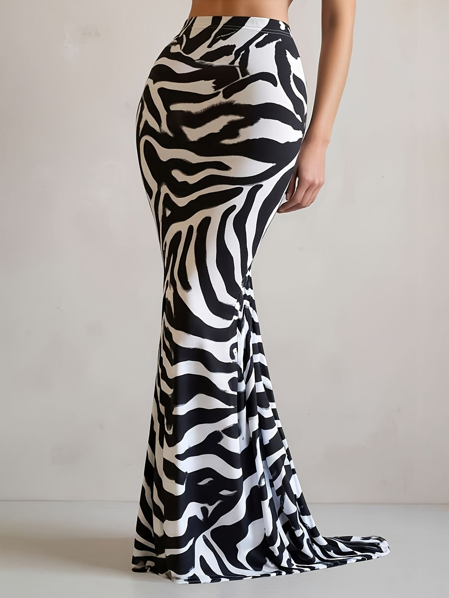 Women'S Fashion Zebra Print Mermaid Maxi Dress - Zebra Print