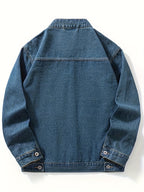 951# Washed Drop Shoulder Zipper Denim Jacket Plus Size Men's Denim Jacket - Navy Color