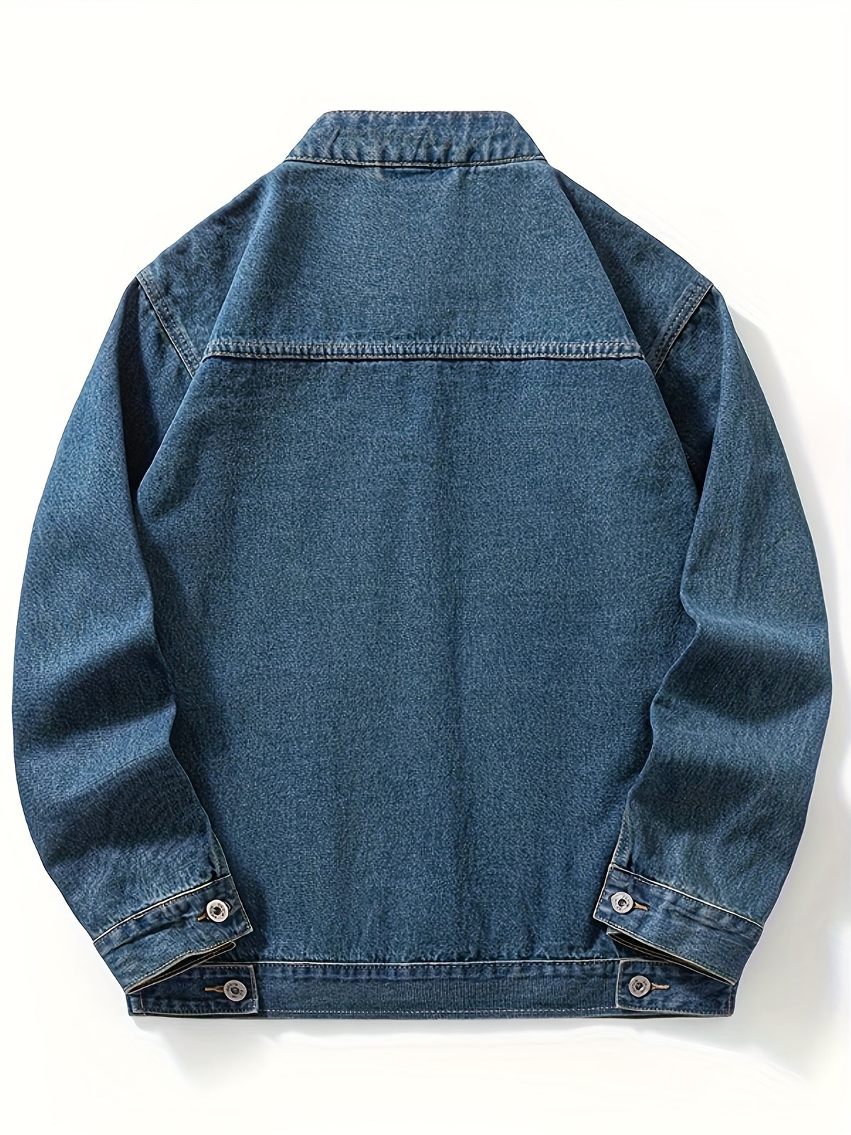 951# Washed Drop Shoulder Zipper Denim Jacket Plus Size Men's Denim Jacket - Navy Color