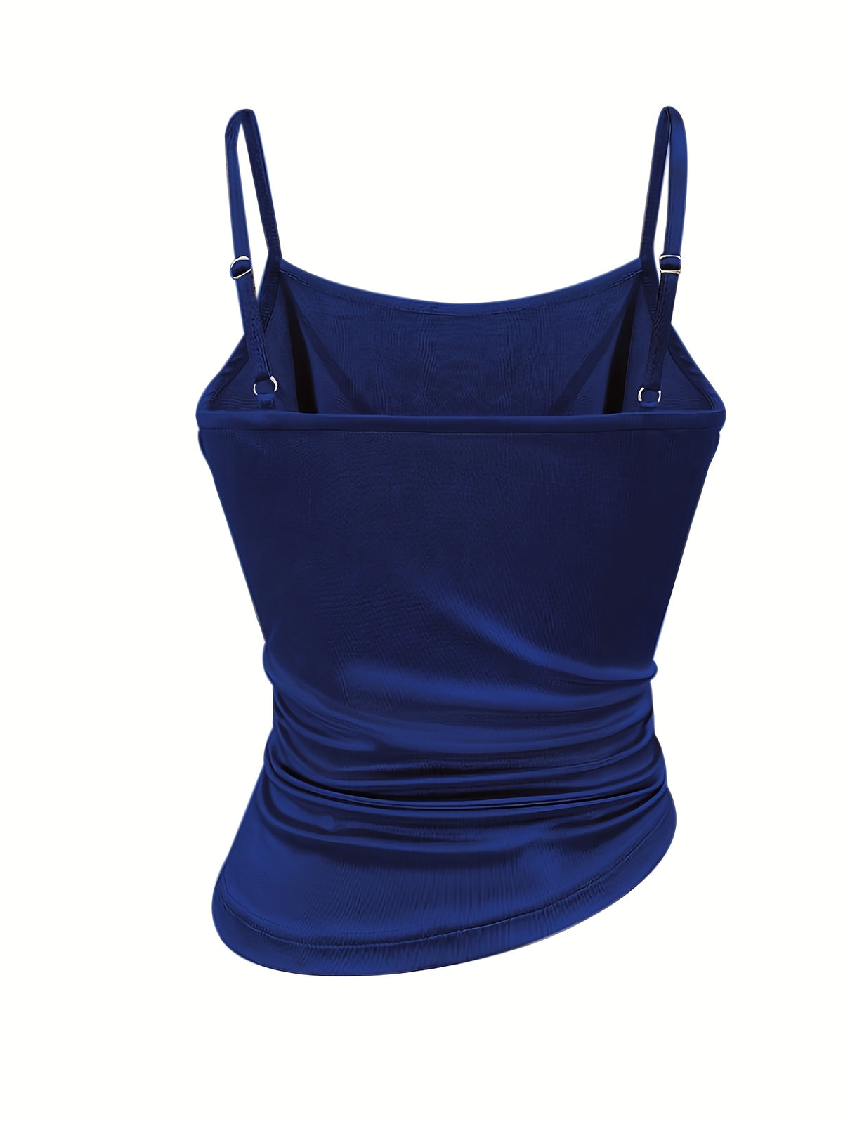 [Development WY260120078] Women's Satin Irregular Hem Side Gathers Daily Fashion Commuting Vacation Camisole Top - Navy Color