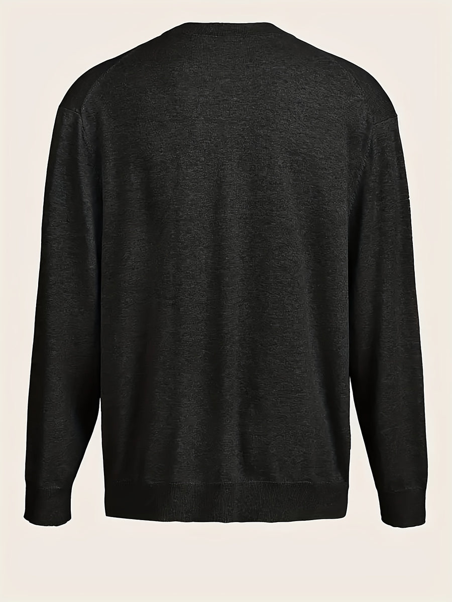 Men's Classic V-Neck Sweater - Elegant Button-Front Cardigan, Soft Knit Sweater for Fall/Winter, Office & Formal Events - Easy-Care Everyday Chic Sweater Coat, Sweater Cardigan, Winter Wardrobe Essential, Modern Vneck Design, Solid Color Design - Black