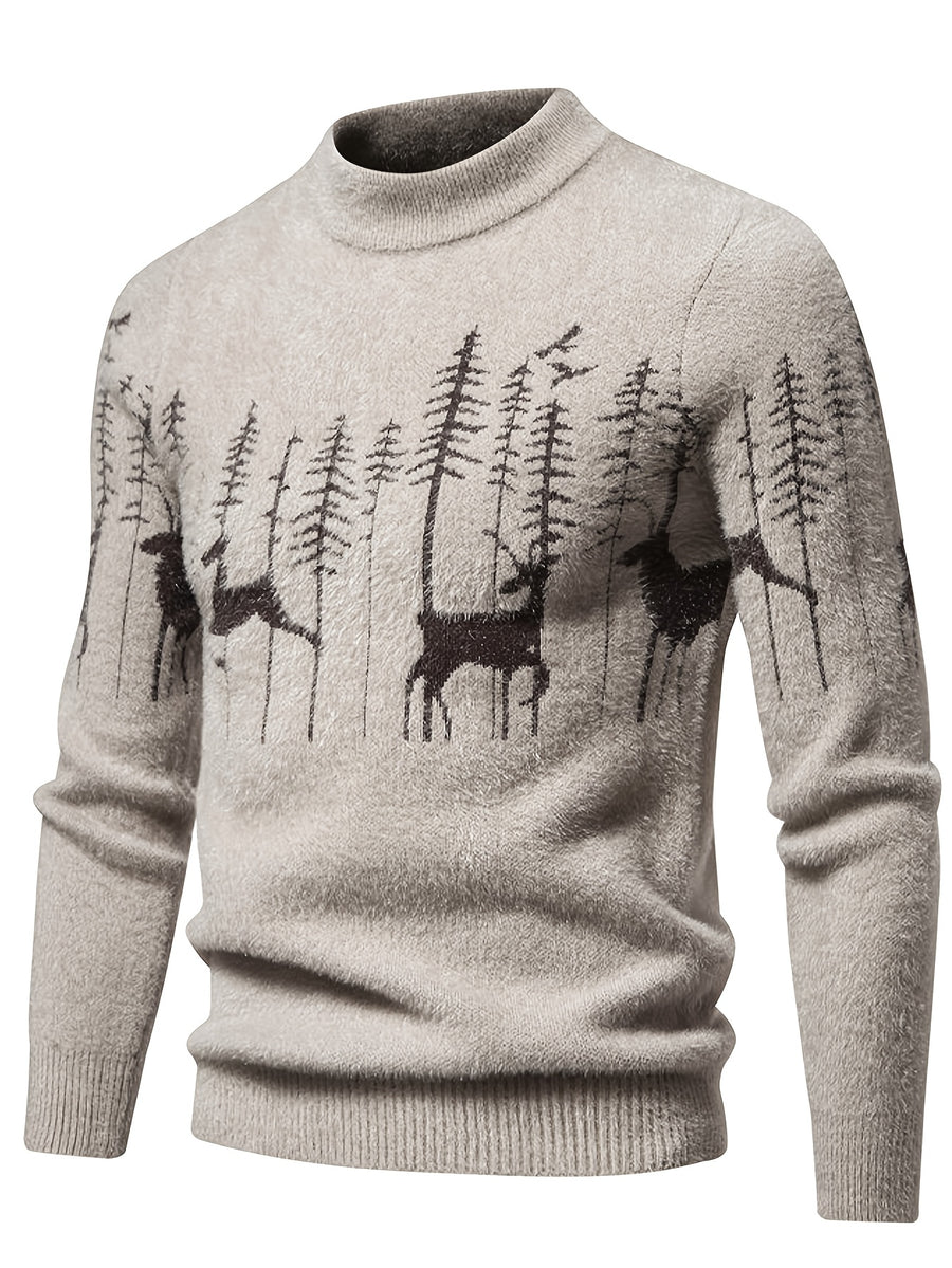 SENMEIGUO New Autumn And Winter Men'S Knitted Warm Sweater with Fashionable Patterns, Casual And Versatile, Semi High Neck And Versatile, Lazy Style Top - Grey
