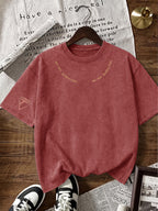 Short Sleeve T-Shirt Men'S Loose Washed Distressed Top Arched Text Triangle Geometric Trendy Print Multi-Color Casual Matching American Street High Street Hip-Hop Couple Style Short Sleeve Daily Outing Commuting Sports Fitness Street Style Y2K Top - Burgundy