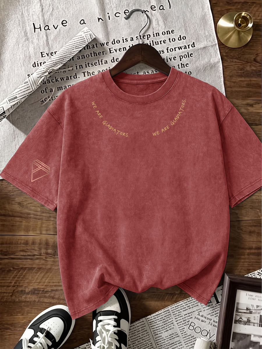 Short Sleeve T-Shirt Men'S Loose Washed Distressed Top Arched Text Triangle Geometric Trendy Print Multi-Color Casual Matching American Street High Street Hip-Hop Couple Style Short Sleeve Daily Outing Commuting Sports Fitness Street Style Y2K Top - Burgundy
