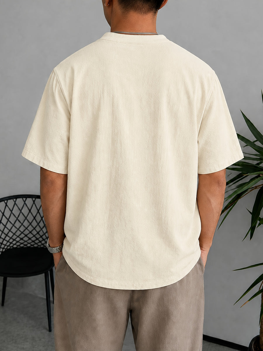 Men's 100% Pure Cotton Summer Short Sleeve Top, Ethnic Aztec Geometric Pure Cotton Direct-to-Print Vintage Quetzalcoatl Flute Player Top, Versatile for Daily Wear, Commuting, and Beach Vacation Outfits - Apricot