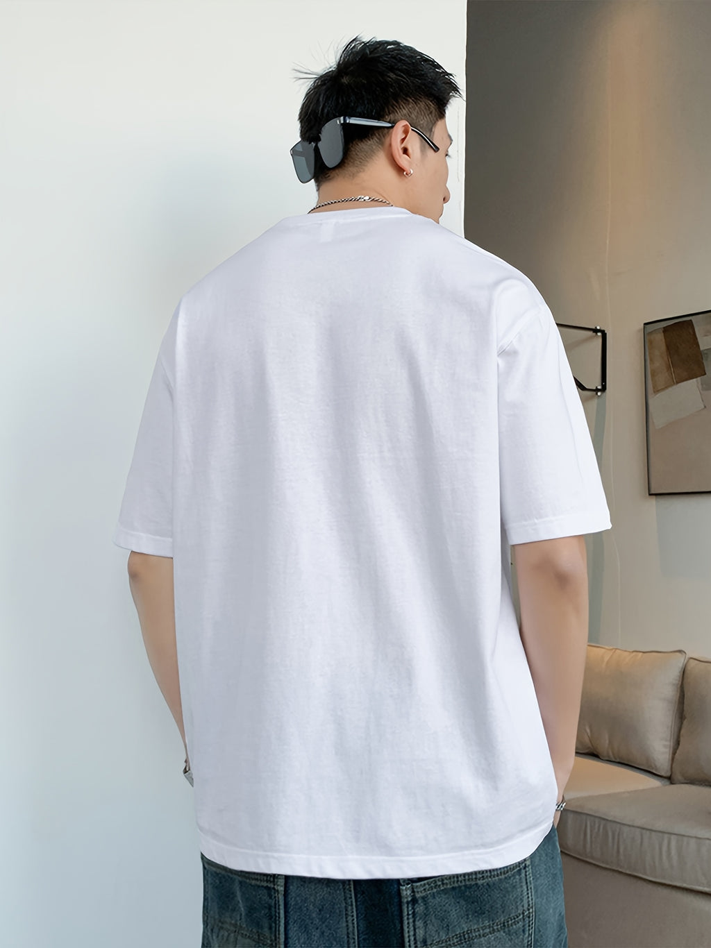 Men's Short Sleeve T-Shirt, Summer Casual Ice-Feel Breathable Tee with Detachable Drawstring Pocket - White