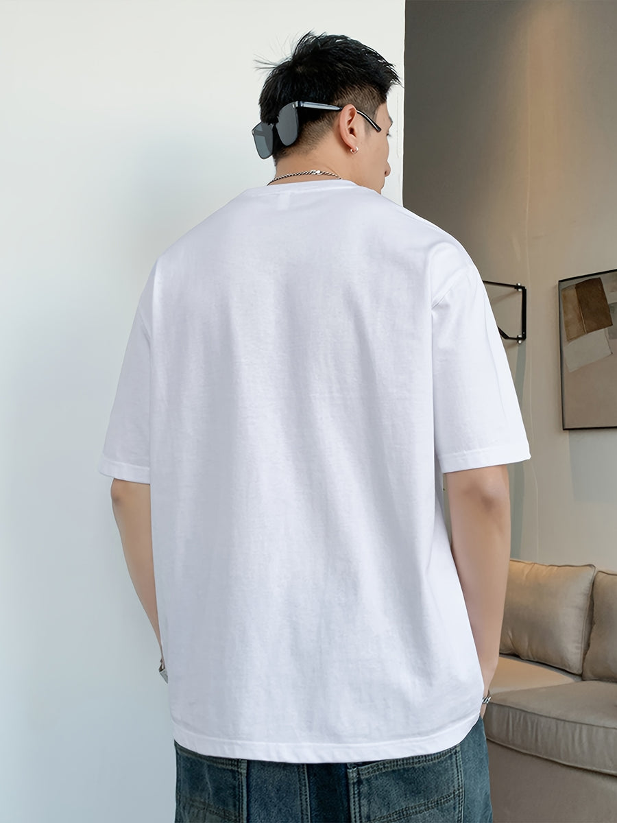 Men's Short Sleeve T-Shirt, Summer Casual Ice-Feel Breathable Tee with Detachable Drawstring Pocket - White
