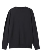 Men's Minimalist Triangle Print Knit Sweater - Warm Crew Neck Long Sleeve Pullover, Stretchable Base Layer Suitable for Autumn Winter Layering, Casual Office Wear & Cold Weather, Hand Washable Regular Fit Sweater - Black
