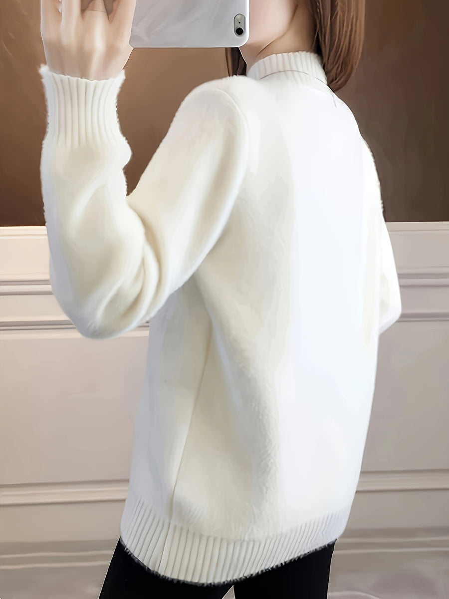 Christmas Autumn Winter High Quality Sweater Women'S Embroidery Long Sleeve Thickened Pullover Base - White