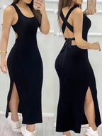 Women's Backless Dress - Bodycon Party & Formal Evening Gown, Machine Washable Formal Attire for Women - Black