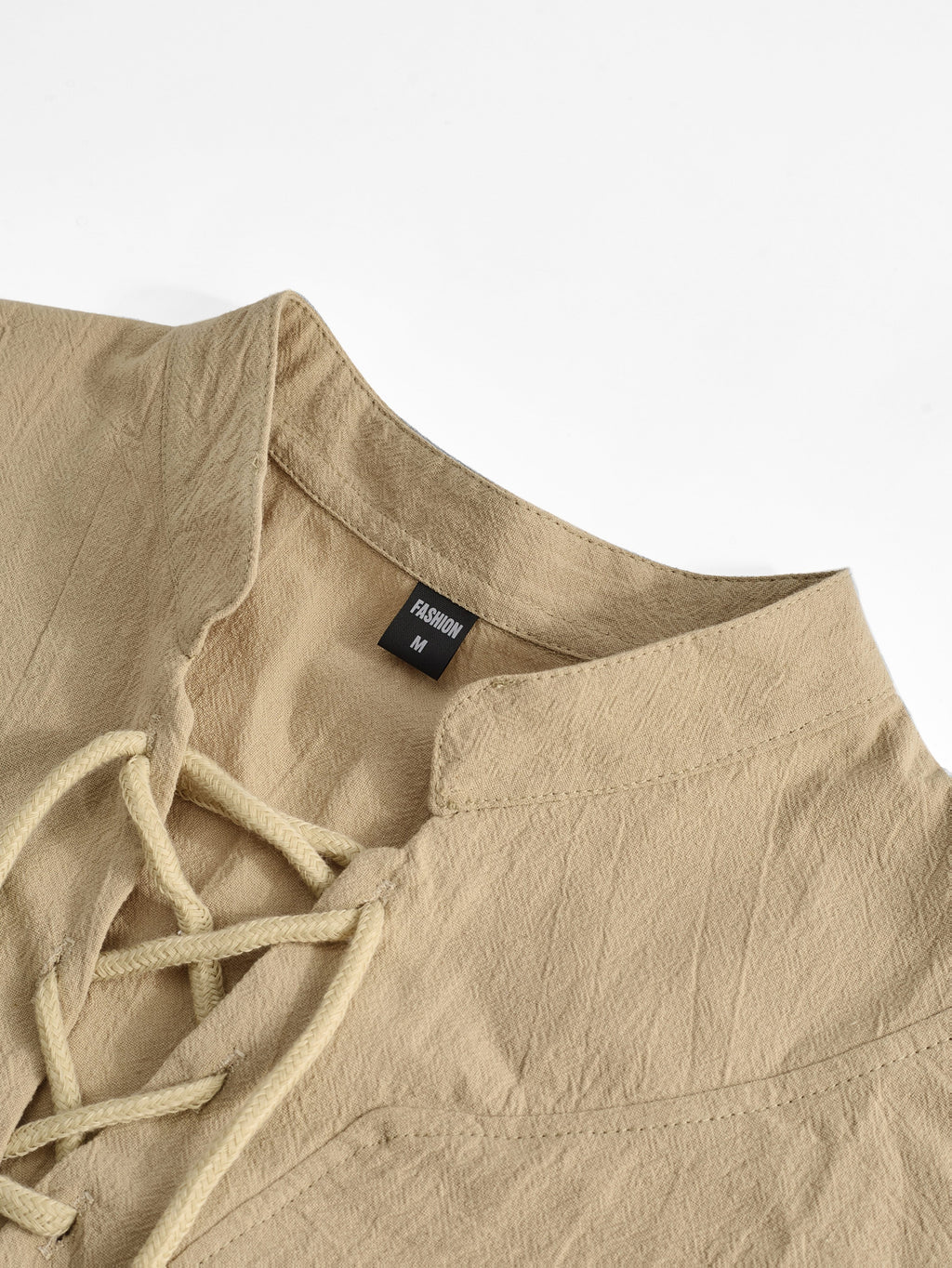 Men's Retro Linen Henley Shirt - Adjustable -Neck Collar & Drawstring Neckline, Lightweight Breathable Suitable for Beach Vacations, Resort Travel, Outdoor Leisure, Casual Pullover Top with Hem, Machine Washable Loose Fit - Khaki