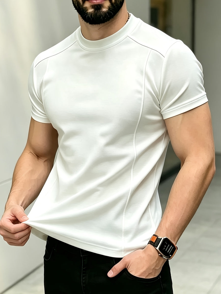 Men'S Casual T-Shirt American Summer Fashion Deconstructed Inner Short Sleeve Solid Color Regular Shoulder Casual Wear Comfortable 2pcs Set in Stock - Black+White
