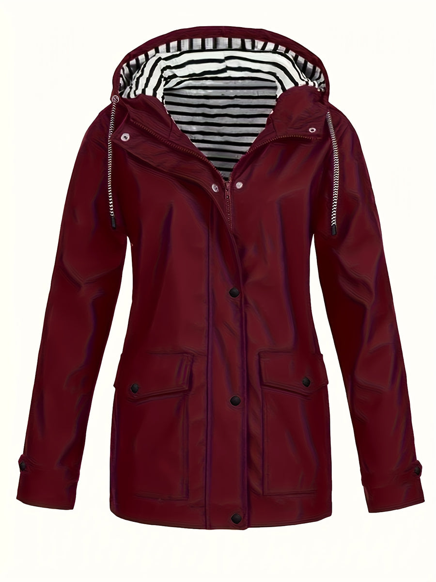 Women's Hooded Autumn/Winter Trench Coat - Burgundy