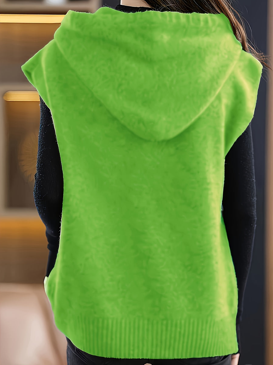 New Hooded Vest Sleeveless Design Letter Fashion Loose Versatile Sweater Coat - Light Green