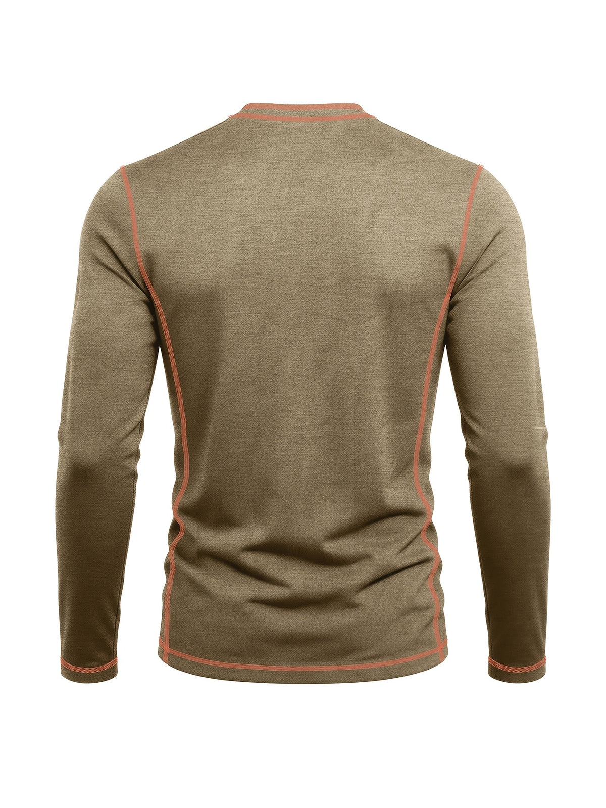 Men's Retro Patchwork T-Shirt - Solid Color Base with Contrast Patch Suitable for Fall/Winter, Round Neck Long Sleeve Casual Layering Top, Machine Washable Blending Shirt for Outdoor & Casual Attire (Regular Fit) - Khaki