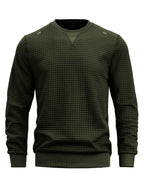 Men'S Textured Waffle Knit Sweatshirt Long Sleeve Crew Neck Pullover Lightweight Breathable Athletic Casual Top Soft Stretch Thermal Shirt Fit Sports Training Running Gym Workout Golf Outdoor Travel Everyday Wear Fashion Streetwear Basic Sweater - Military Green