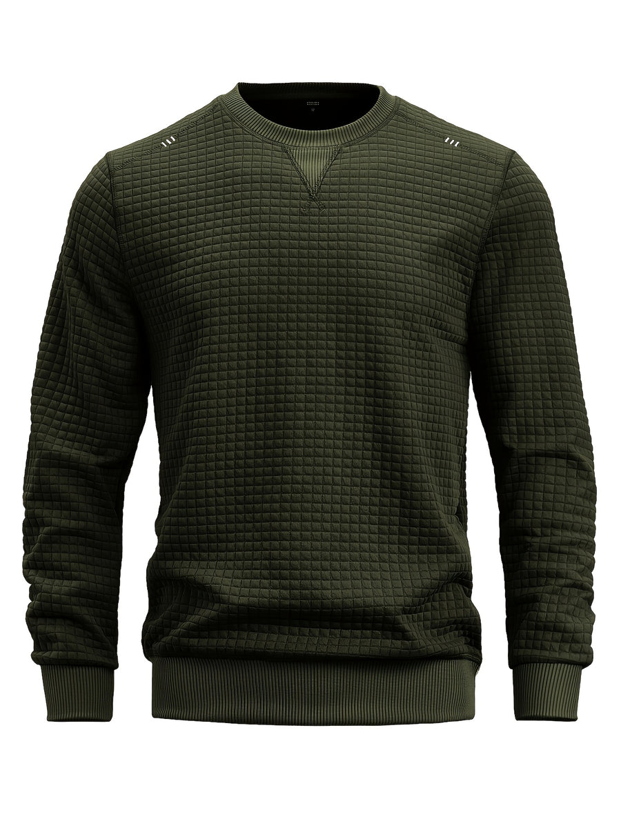 Men'S Textured Waffle Knit Sweatshirt Long Sleeve Crew Neck Pullover Lightweight Breathable Athletic Casual Top Soft Stretch Thermal Shirt Fit Sports Training Running Gym Workout Golf Outdoor Travel Everyday Wear Fashion Streetwear Basic Sweater - Military Green