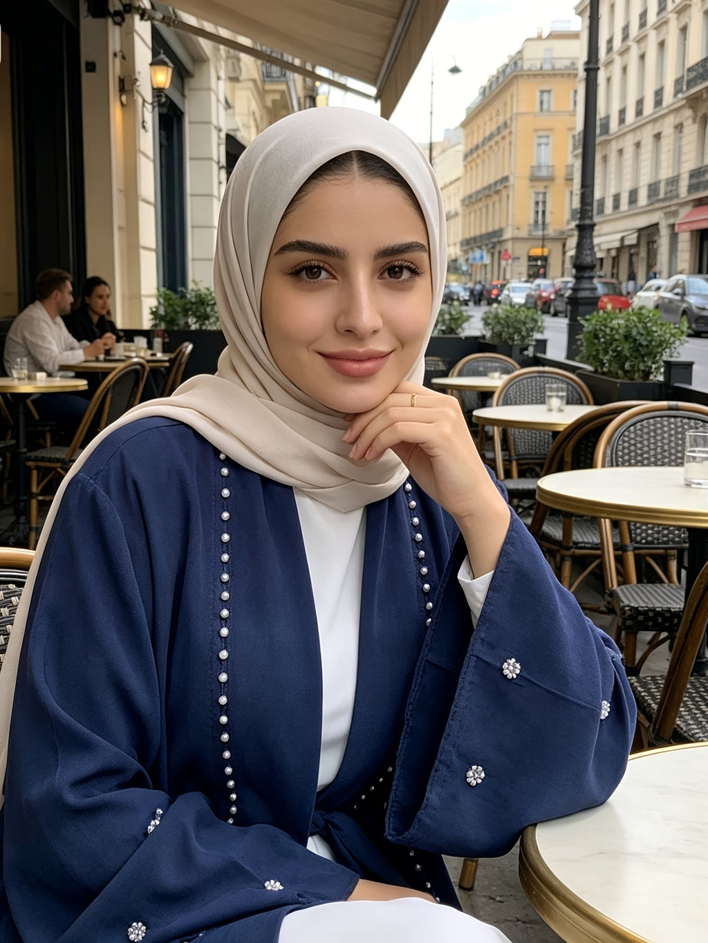 1pc Fashionable, Elegant And Casual, This Pearl-Studded Solid-Colored Abaya Cardigan Is Perfect for Everyday Wear. It Is Loose And Comfortable for Women. Muslim Women Clothes Abayas for Women Muslim Long Frocks for Women Jebba Tunisienne Femme - Navy Color
