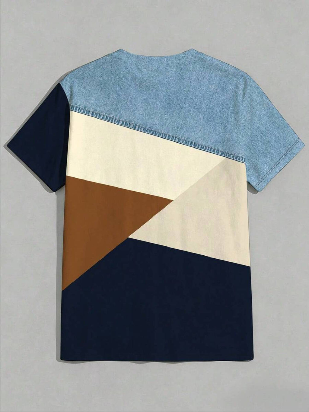 Men'S Casual Faux Denim Geometric Print Round Neck Short Sleeve T-Shirt, Digital Print - No Texture - Mixed colors