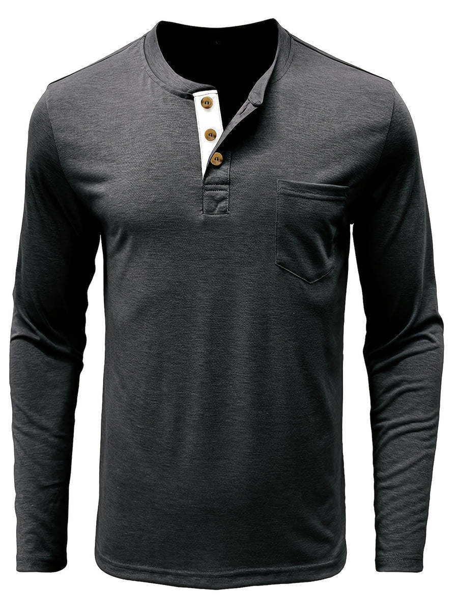Joshmei OBM Men's Long Sleeve Crew Neck Henley Shirt Two-pc - black khaki 1