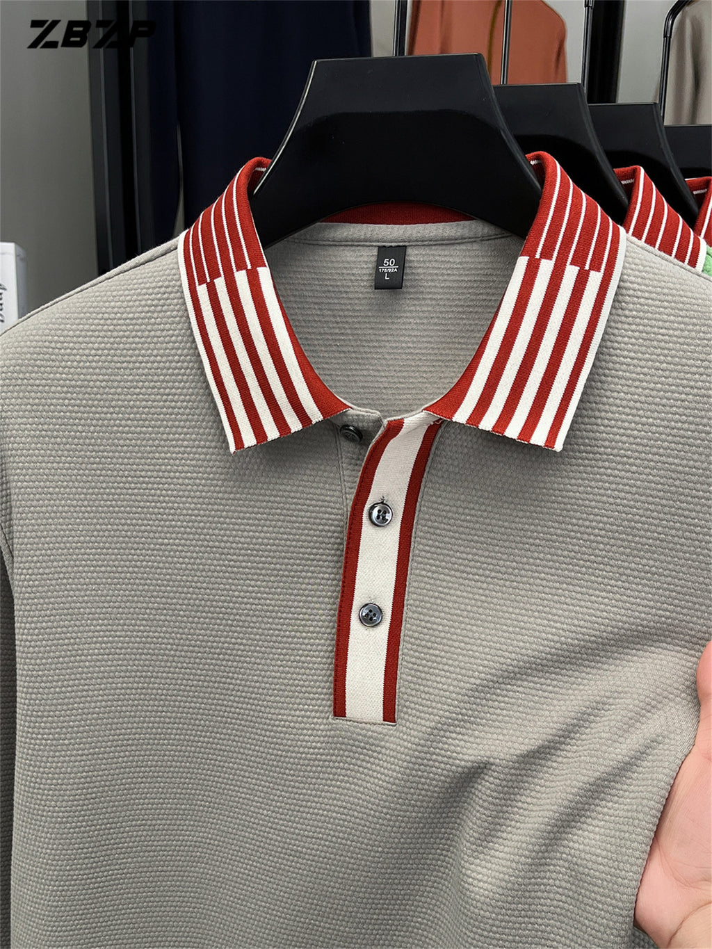 ZBZP New Spring, Autumn, Winter Men's Long Sleeve Polo Shirt, Lapel Pullover, Simple Business Casual High-End Breathable Long Sleeve T-Shirt, Men's Apparel DR - Light Khaki
