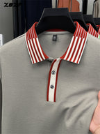 ZBZP New Spring, Autumn, Winter Men's Long Sleeve Polo Shirt, Lapel Pullover, Simple Business Casual High-End Breathable Long Sleeve T-Shirt, Men's Apparel DR - Light Khaki