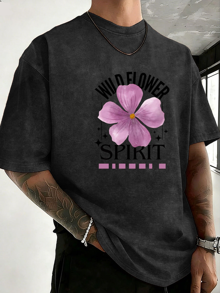 Mid-Summer Vacation Style Unisex T-Shirt, Pure Washed Distressed, Double-Sided Print, Breathable And Sweat-Absorbent, Loose Fit Outdoor Hiking Sports Trendy Casual Short Sleeve, Sweat-Resistant - Black