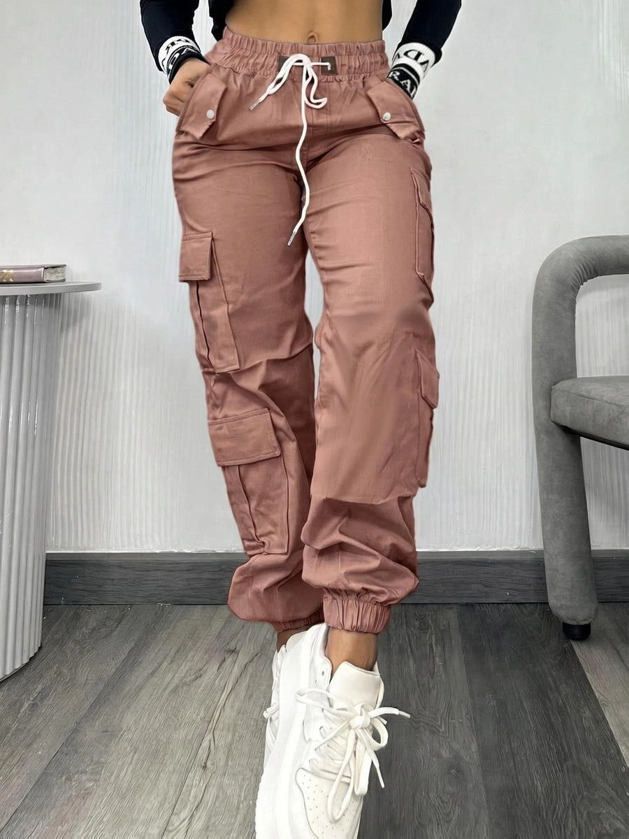 Christmas, Women'S Casual Drawstring Elastic Waist Jogger Pants, Minimalist Design Y2K Street Style Multiple Pockets Spring/Summer - Watermelon Red
