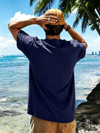 Men's New Pure Cotton Short Sleeve Round Neck T-Shirt, Comfortable, Soft, and Breathable, Perfect for Vacation, Leisure, and Daily Wear, a Summer Essential - Navy Color
