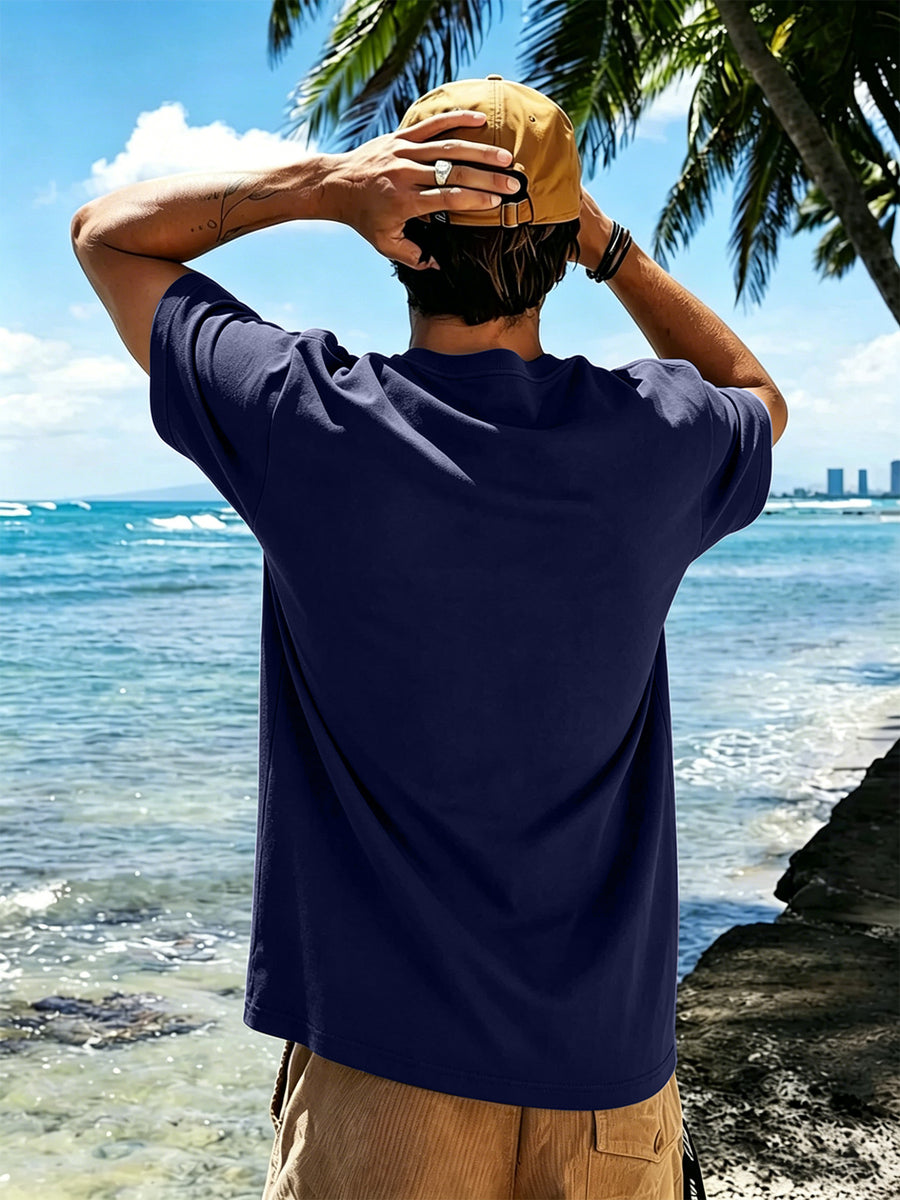 Men's New Pure Cotton Short Sleeve Round Neck T-Shirt, Comfortable, Soft, and Breathable, Perfect for Vacation, Leisure, and Daily Wear, a Summer Essential - Navy Color