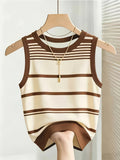 Gavin Targeted Development: New Summer Digital Print Striped Crew Neck Tank Top for European and American Women's Fashion - Multicolor