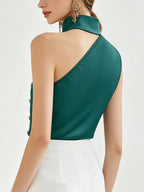 Women'S Retro Elegant Style Asymmetrical Off-Shoulder Neckline Fashion Vest, Asymmetrical Design with Golden Buckle Decoration, Suitable for Art Exhibitions, High-End Socializing, Holiday Parties, Halloween, Christmas, Casual Outings, Travel - Green