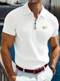 Men's Summer Casual Sports Polo Shirt, Outdoor Sports Printed Henley Shirt - White