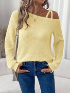 Women's Fashion Cross-Strap Casual Long Sleeve T-Shirt - Yellow