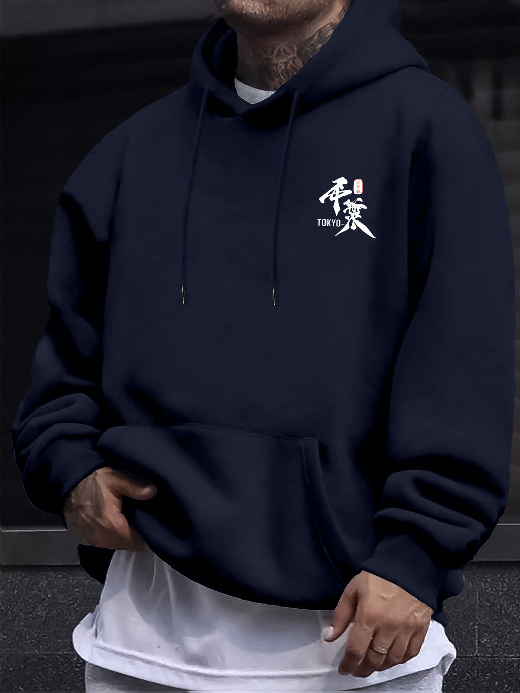 Men's Japanese Ronin Kendo Samurai Hooded Sweatshirt, Printed Hoodie, Trendy Streetwear Vintage Versatile Heavyweight Sweatshirt, Autumn Essentials - Navy Color