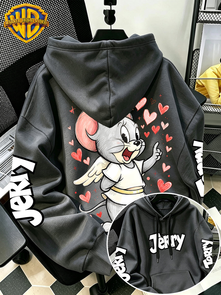 By Warner Bros., 2026 New Fun Cartoon Print, Men's Hoodie, Hooded Sweatshirt, Kangaroo Pocket and Drawstring Hat, Suitable for Daily and Outdoor Sports Wear, Autumn and Winter Warm Jacket, Fashionable Jacket - Dark Gray