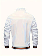 Lightweight Windproof Casual Coat with a Vintage Baseball Collar for Men, Inspired by Brooklyn, New York - White