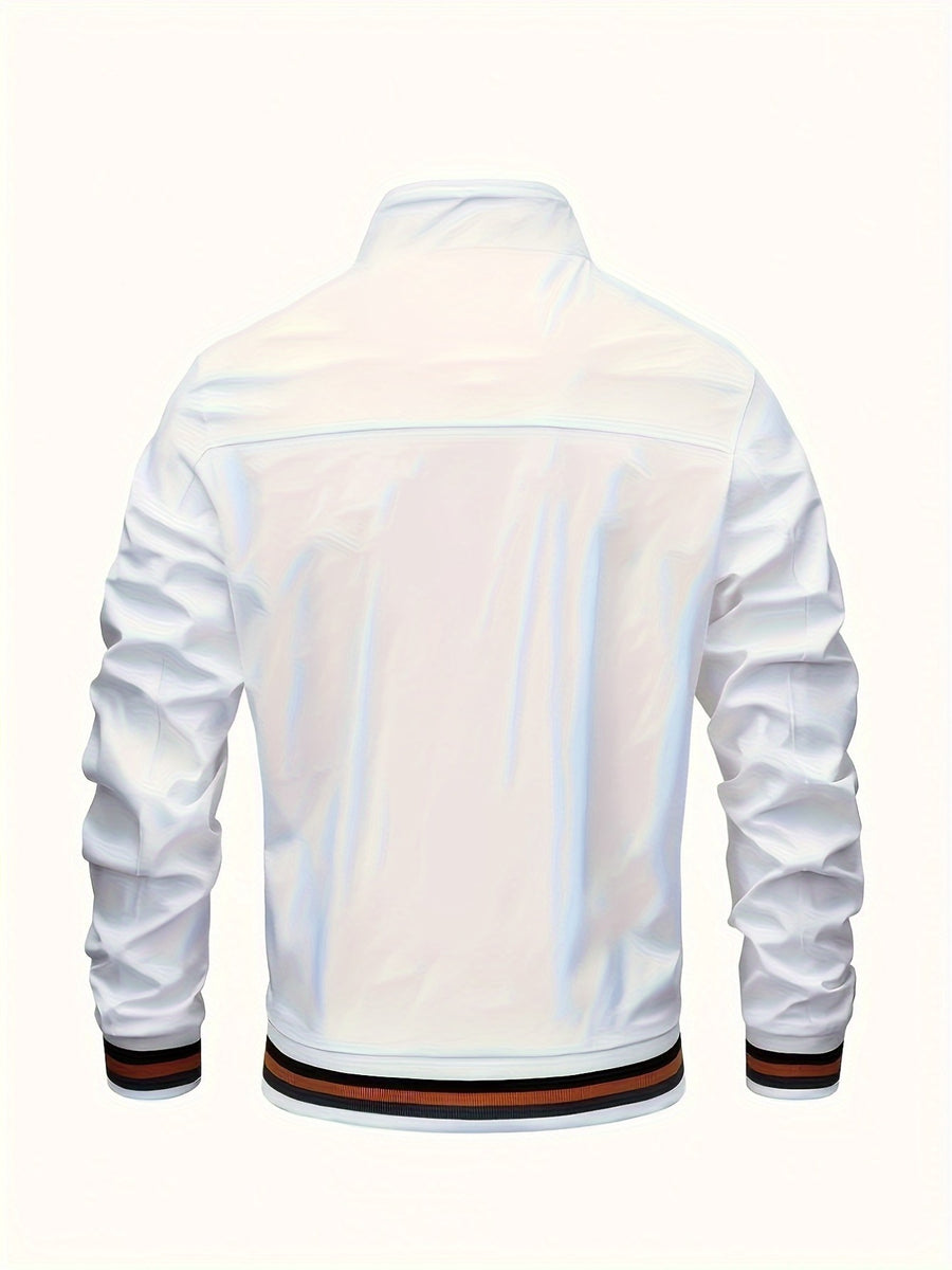 Lightweight Windproof Casual Coat with a Vintage Baseball Collar for Men, Inspired by Brooklyn, New York - White