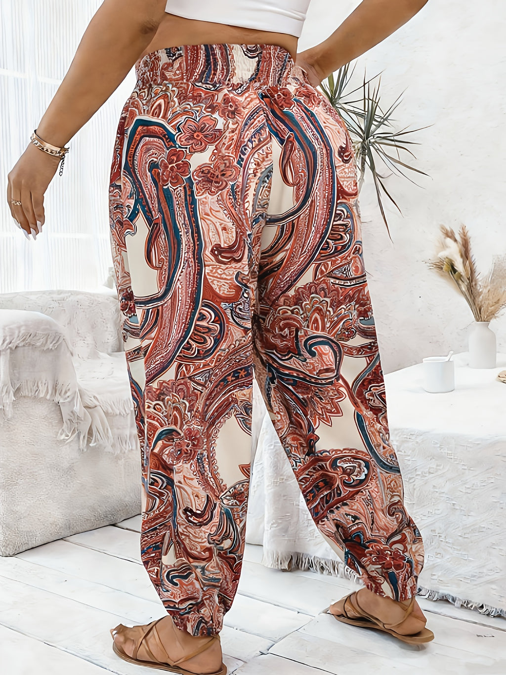 Vacation Full Body Printed High-Waist Elastic Waist Fashion Long Pants - Multicolor 2