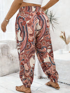 Vacation Full Body Printed High-Waist Elastic Waist Fashion Long Pants - Multicolor 2