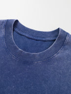 Warner Bros. Officially Authorizes Portrait Pattern Printed Retro Washed Distressed Short Sleeved T-shirt for Both Men and Women, Machine Washable Daily Commuting Outdoor Sports and Leisure Top - Royal Blue