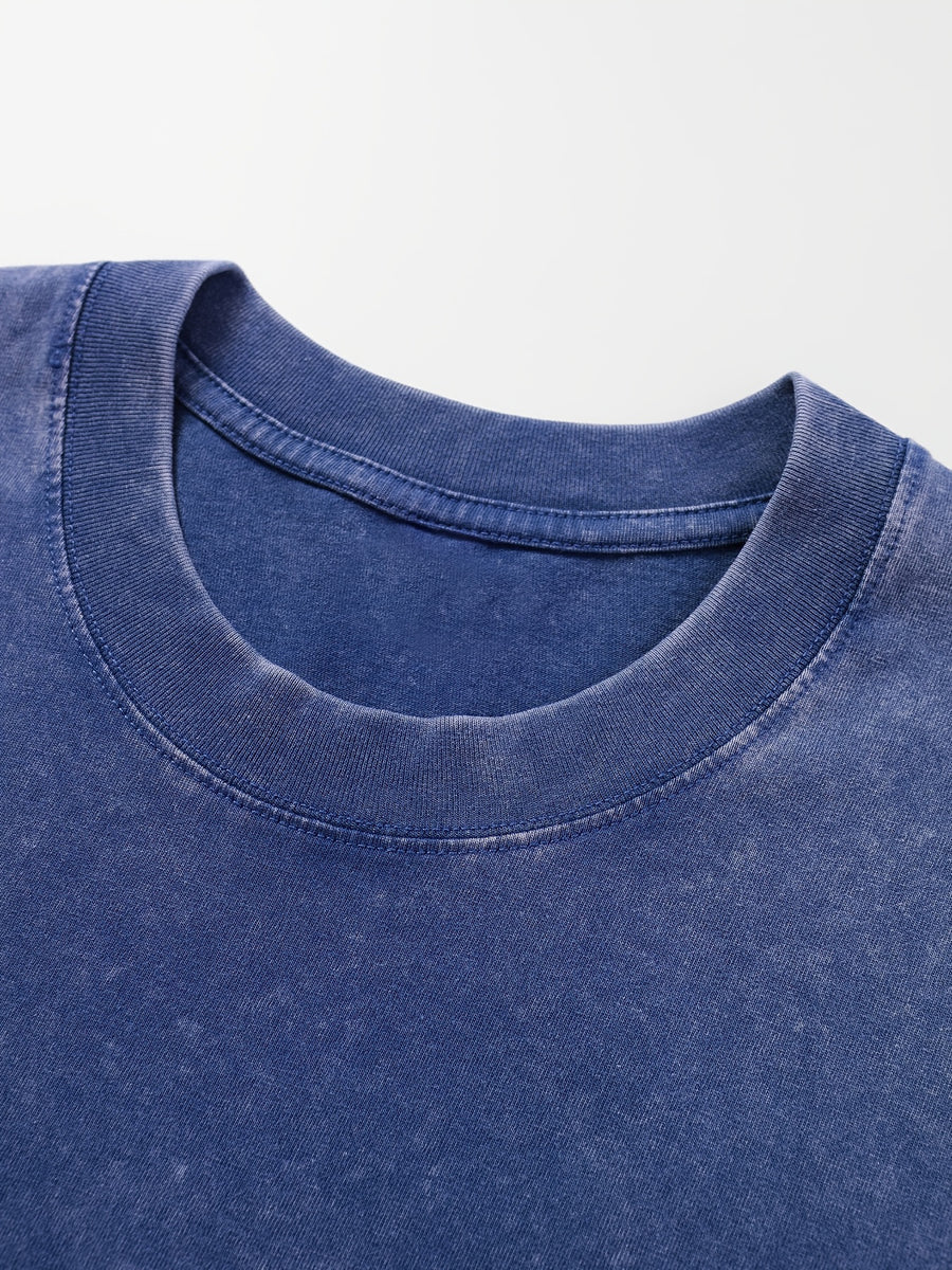 Warner Bros. Officially Authorizes Portrait Pattern Printed Retro Washed Distressed Short Sleeved T-shirt for Both Men and Women, Machine Washable Daily Commuting Outdoor Sports and Leisure Top - Royal Blue