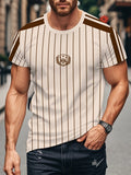 [Printed Design-Not Textured] Summer Casual Striped Men'S T-Shirt with Contrasting Shoulder Stripes And Wheat Ear Shield, Breathable And Versatile, Round-Neck Short-Sleeve Top - Mixed colors