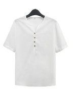 Men'S Lightweight White Short Sleeve V-Neck Button-Up Shirt - Retro Classic Fitted Style Summer Casual Top, Solid Color Breathable Fabric for Warm Weather - White