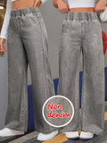 [Printed Pants - Not Denim Fabric]Printed Leggings - Non-Denim Fabric Printed Elastic Waist Wide-Leg Pants Women'S Loose Drapey Lightweight Breathable Casual Straight Long Trousers - Grey