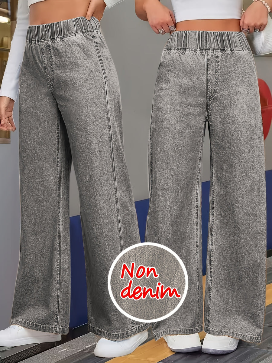 [Printed Pants - Not Denim Fabric]Printed Leggings - Non-Denim Fabric Printed Elastic Waist Wide-Leg Pants Women'S Loose Drapey Lightweight Breathable Casual Straight Long Trousers - Grey
