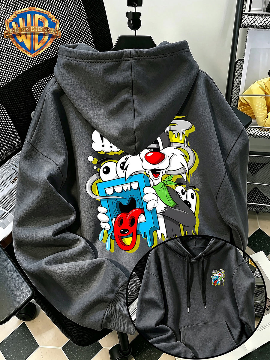 Halloween/Back to School/Date Night/Father'S Day Gift Choice - Sassy Cat Trendy Graffiti Double-Sided Print Hoodie - Men'S Essential with Pockets And Drawstring Hood, Ideal for Warmth, Perfect for Casual Wear Or Outdoor Activities - Unisex - Dark Gray