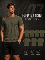 7pcs Men's Short-sleeved T-shirts, Basic Solid-colored Tops, Lightweight, Breathable, and Comfortable Round-neck T-shirts, Suitable for Daily Casual Wear, Work, and as Gifts - 7-Piece Set in Army Green