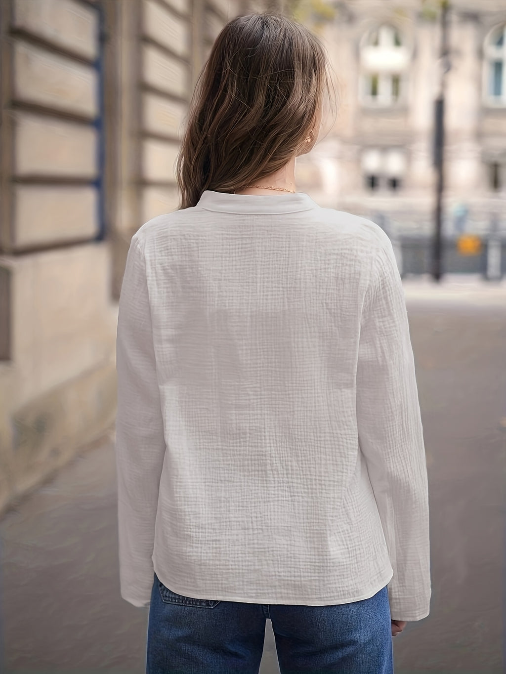 ZD0918010 Autumn Solid Neck Roll Comfortable Breathable Long-Sleeved Shirt - Apricot